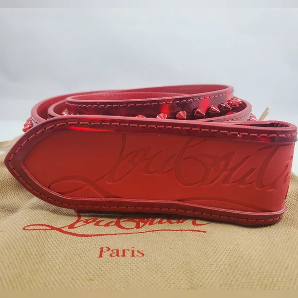 NWT$590 Louboutin Mens Loubi Sneaker Spiked Red Belt Sz 110cm, 44" - Picture 15 of 16